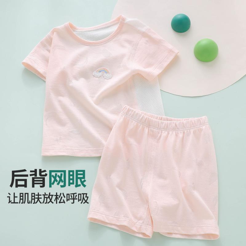 ベビー キッズ 夏服 セパレート セット メッシュ 透気性 コットン 薄手 短袖 トップス ボトムス 吸湿速乾 軽量 室内外 普段使い