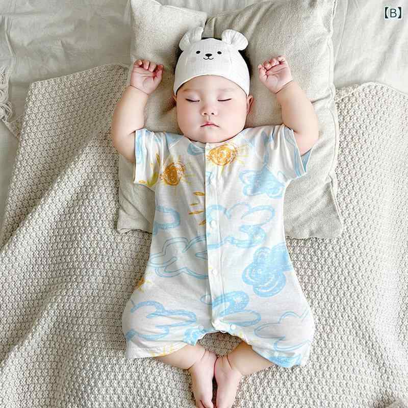 ベビー 短袖 ロンパース 夏用 新生児 乳幼児服 クローリングスーツ 軽量 吸湿速乾 柔らかい コットン素材 ピンク ブルー