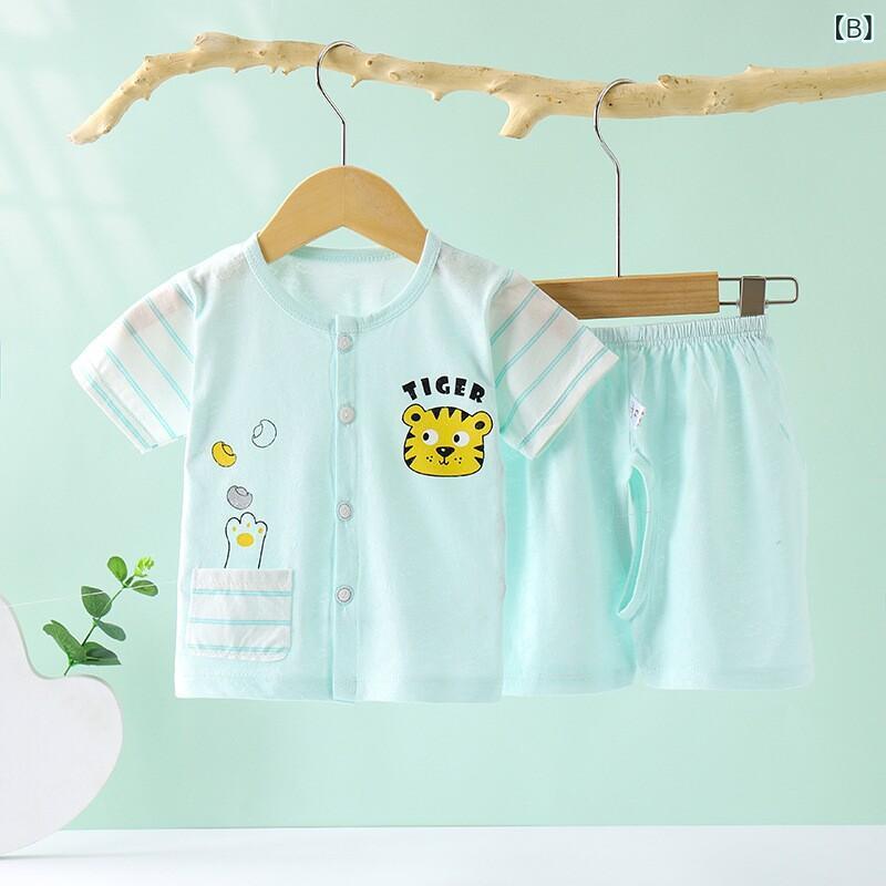 ベビー服 男の子 夏 2点セット 短袖 トップス おむつカバー パンツ 幼児用 吸湿速乾 軽量 綿素材 普段使い かわいい