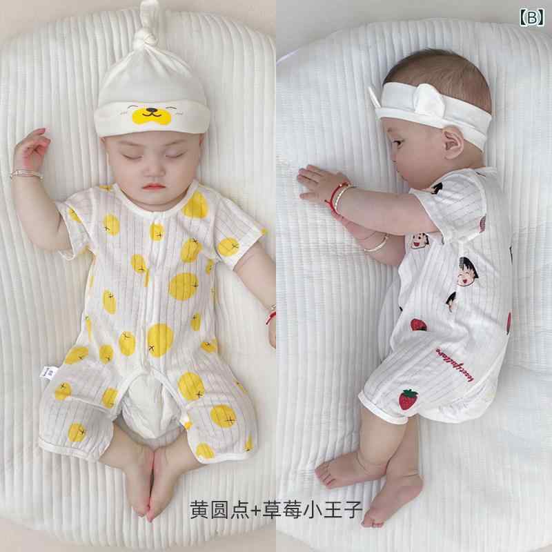 ベビー 夏 短袖 連体服 綿100% 股開き 隠しボタン 這い這い対応 通気性 肌触り良い ユニセックス