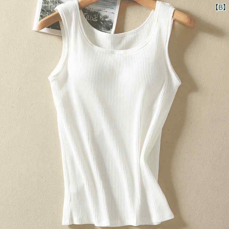 レディース 無地 綿素材 胸パッド付き ノーワイヤー ブラ不要 カップ一体 ヨガ インナー キャミソール タンクトップ 伸縮性 吸湿速乾 普段使い