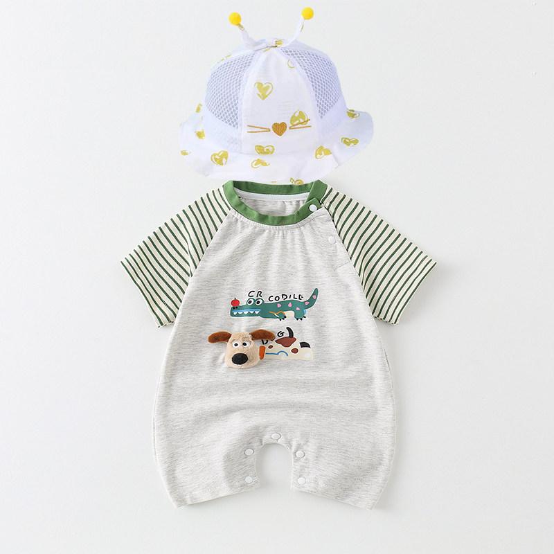 ベビー服 夏用 短袖 薄手 ロンパース ストライプ 新生児 赤ちゃん 乳幼児 軽量 通気性 綿素材 部屋着 普段使い