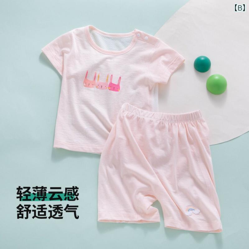 ベビー 夏用 薄手 綿100% パジャマ セパレート 上下セット 寝間着 子供服 幼児服 通気性 快適 部屋着
