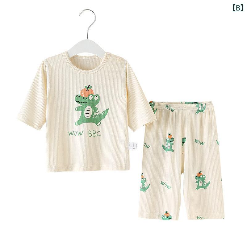 ベビー キッズ 夏用 寝間着 セット 薄手 モダール素材 七分袖 接触冷感 ルームウェア 吸湿速乾 涼しい部屋着 男女兼用 インナー
