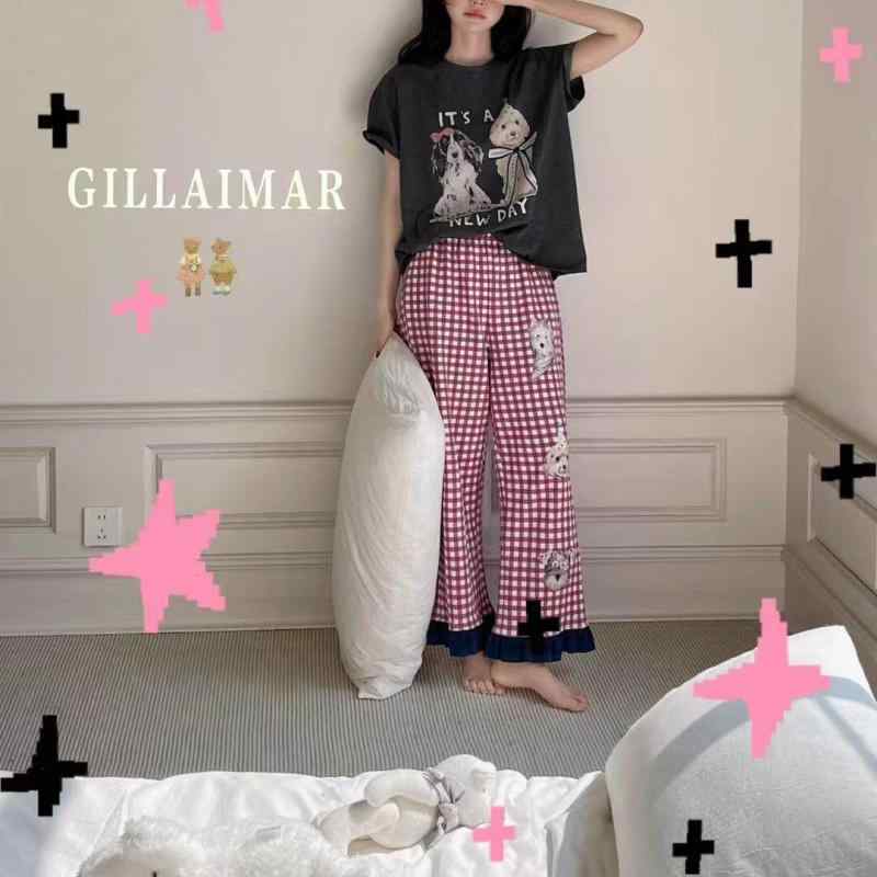 レディース 春夏 短袖 トップス チェック柄 パンツ ルームウェア セット かわいい 犬柄 外出着対応 部屋着 普段使い・袖丈: 半袖・ネックライン: クルーネック・柄: 卡通アニメ・: プルオーバー・性別: 女性・サイズ展開: M.L.XL・カラー展開: ダークグレー.白