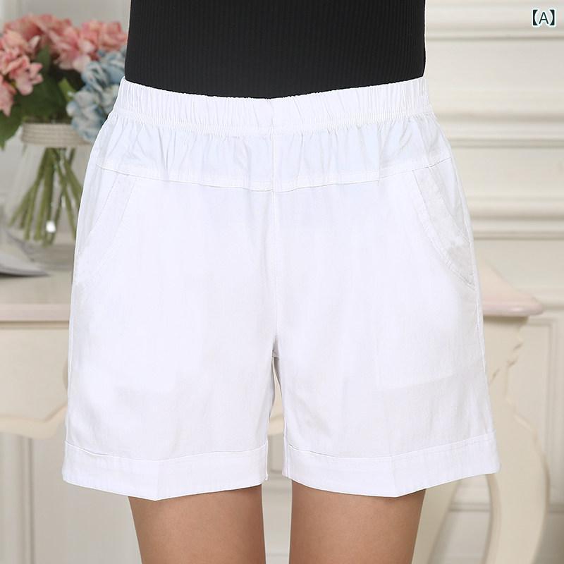 ハーフパンツ レディース 夏用 ハイウエスト ゆったり 伸縮コットン 薄手 軽量 吸...