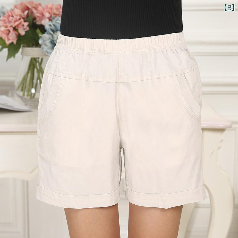 ハーフパンツ レディース 夏用 ハイウエスト ゆったり 伸縮コットン 薄手 軽量 吸...