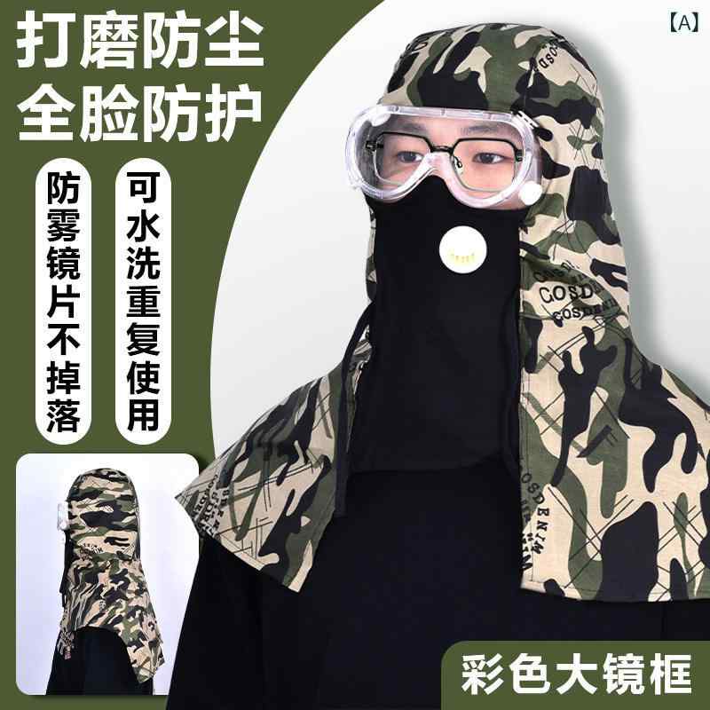 防塵帽子 メンズ フルフェイス 保護 一体型 農薬散布用 研磨作業 ヘッドカバー 軽...