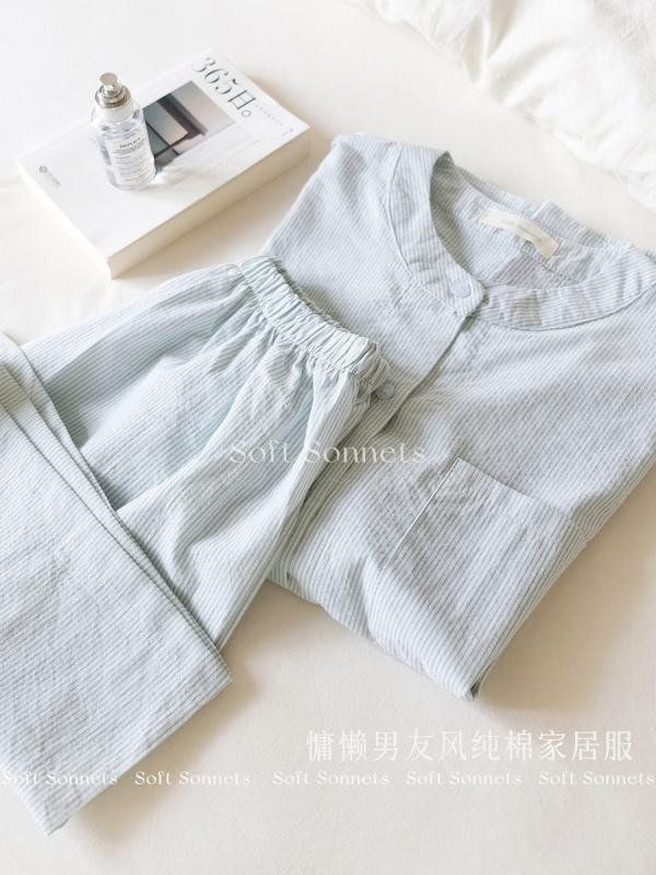 Sweat - パジャマ レディース ゆったり ストライプ 長袖 長ズボン セット 外出着用 綿素材 快適 リラックス 春秋 部屋着 ホームウェア