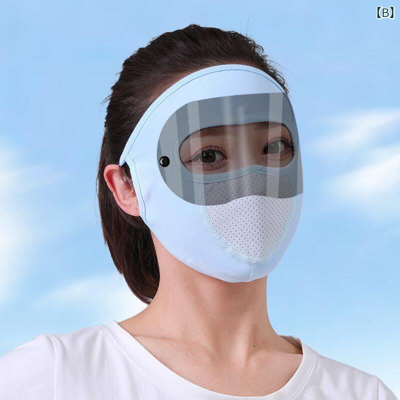 フェイスマスク 女性用 夏 UVカット フルフェイス 保護眼鏡付き 日焼け防止 接触冷...