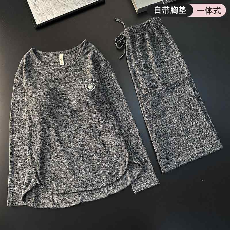 American Casual - パジャマ レディース 綿 長袖 胸パッド付き 外出可能 シンプル ルームウェア セット 2点組 丸首 春夏 部屋着 通勤対応 伸縮性 吸湿速乾 軽量