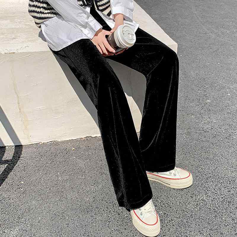 レディース 秋冬 ベルベット ワイドパンツ ハイウエスト ゆったり ストレート 暖か 裏地付き カジュアル ドレープ感 小柄対応 防寒 日常使い