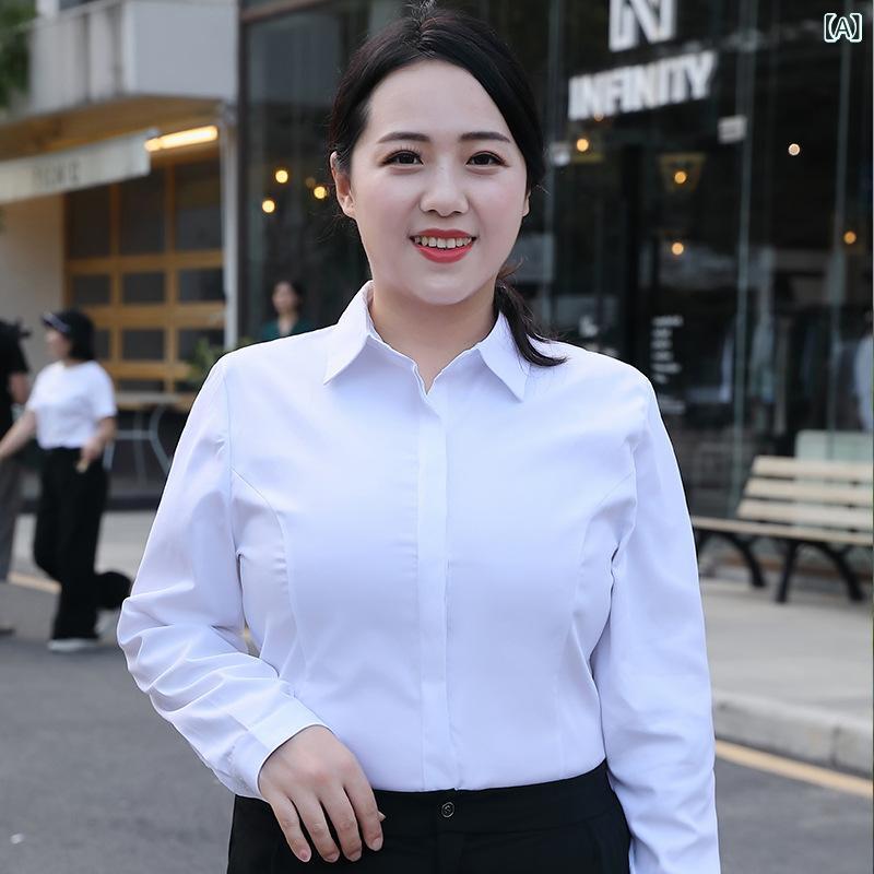 樂天商城 - 長袖 シャツ 女性用 大きいサイズ ゆったり スリム効果 白 綿混 職業 通勤 フォーマル トップス ゆったりシルエット 伸縮性 吸湿速乾 普段使い ビジネスカジュアル