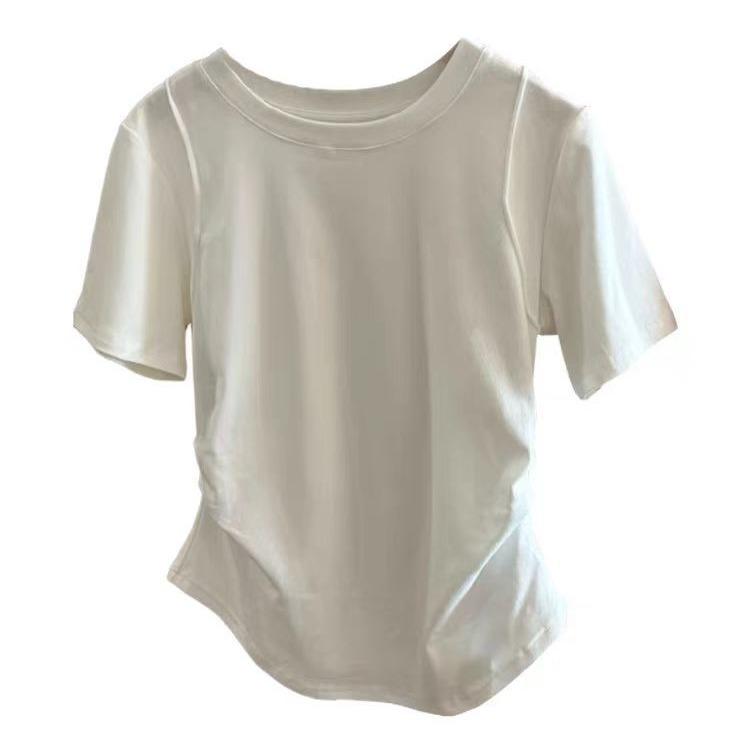 Other - レディース トップス 春夏 女性用 短袖 Tシャツ 純綿 再生繊維 ゆったりサイズ ビッグシルエット ハイウエスト 切り替えデザイン 吸湿速乾 伸縮性 軽量 インナー 普段使い 通勤 カジュアル ブラック ピンク系 アイボリー かわいい スリム効果 高級