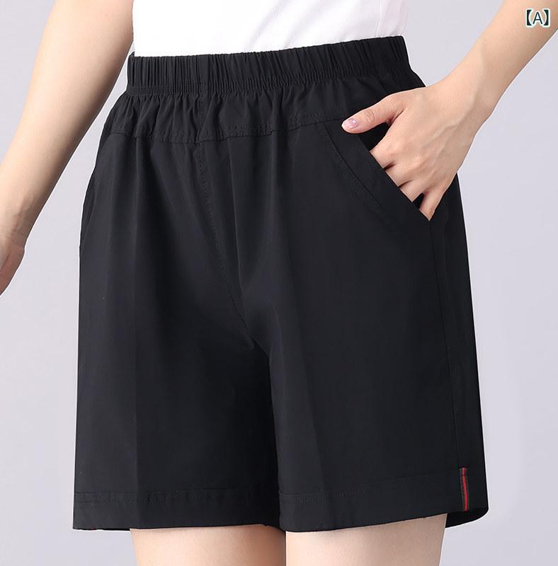 レディース 夏用 ショートパンツ ゆったり ハイウエスト 薄手 綿素材 膝上丈 ママ向け 外出用 日常使い フィット 快適 伸縮性 2