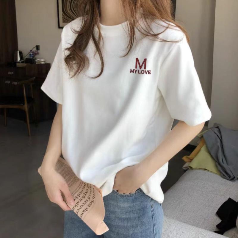 Garments - Tシャツ 女性用 丸首 短袖 白 綿 夏 インナー レイヤード ゆったり 大きいサイズ シンプル 小花柄 トレンド 吸湿速乾 軽量 通勤 普段使い