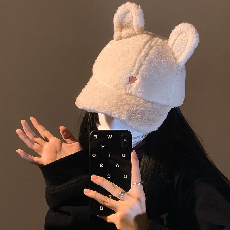 Other - ベースボールキャップ レディース ウサギ耳 羊毛 秋冬 保温 かわいい コーディネートしやすい 顔映り良い 小つば キャップ 暖か スタイル 帽子
