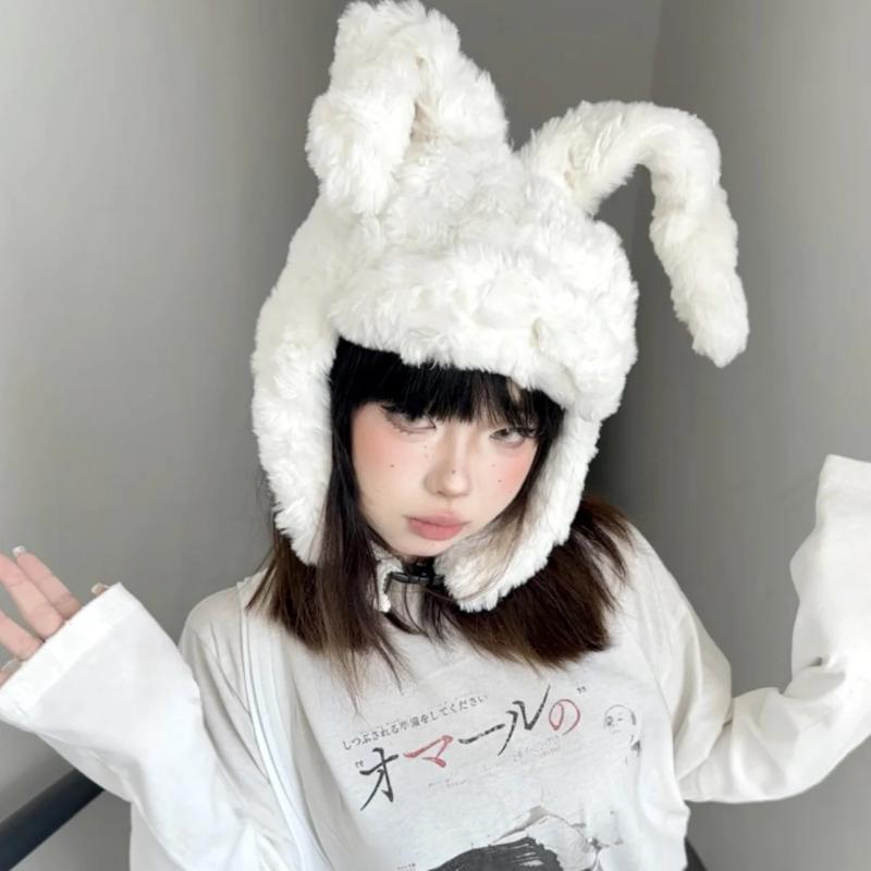 Other - レディース 耳付き帽子 秋冬 ウサギ耳 かわいい ファー素材 厚手 暖か 防風 耳保護 アウトドア 散策用 フード付き 保暖 柔らかい 風よけ 日常使い