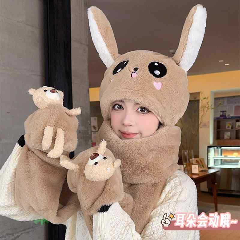 女の子用 子供 冬用 親子 3点セット かわいい クマ帽子 動くウサギ耳 暖か マフラー 手袋・カテゴリ: 包頭帽/頭巾帽・スタイル: 甘美可愛・: 刺繍・帽頂: 丸頂・対象: 女性.子供.親子・シーン: 街歩き・帽檐: 短檐・主素材: ポリエステル繊維・柄: 卡通アニメ・カラー展開: こはく色.ピンク.カーキ.皮ピンク・サイズ展開: 子供款（2-8歳）.成人款（9歳以上）