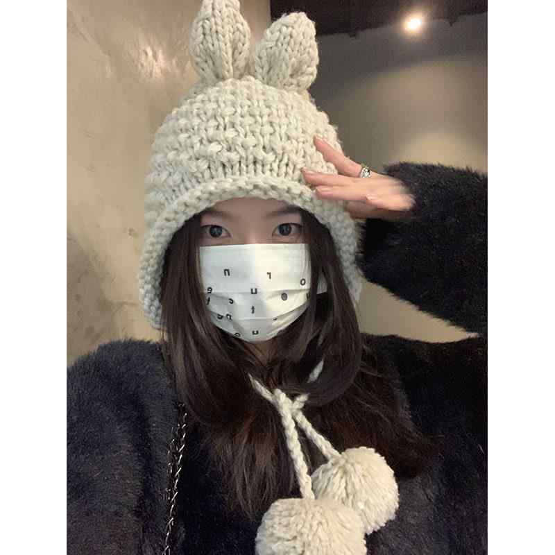 帽子 レディース うさぎ耳 耳あて 保暖 防寒 毛糸 冬用 かわいい 暖か ニット 普段使い 柔らか