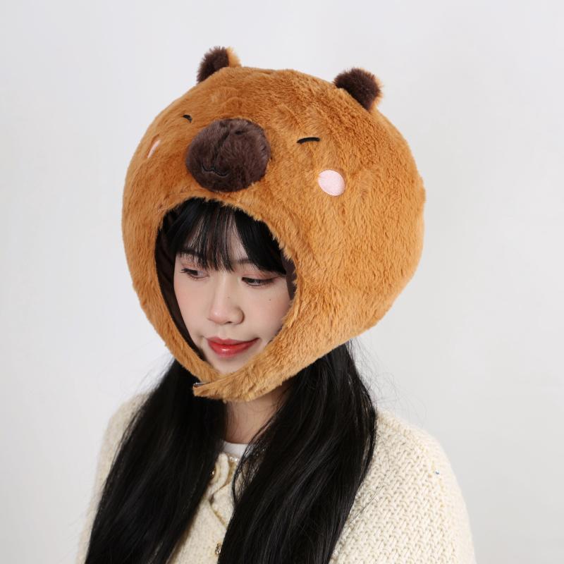ガールズ ヘッドカバー カピバラ ぬいぐるみ 帽子 かわいい カートゥーン コスプレ イベント用 パーティー グッズ 遊園地 装扮 アクセサリー ユーモア スタイル 毛布素材 軽量 伸縮性