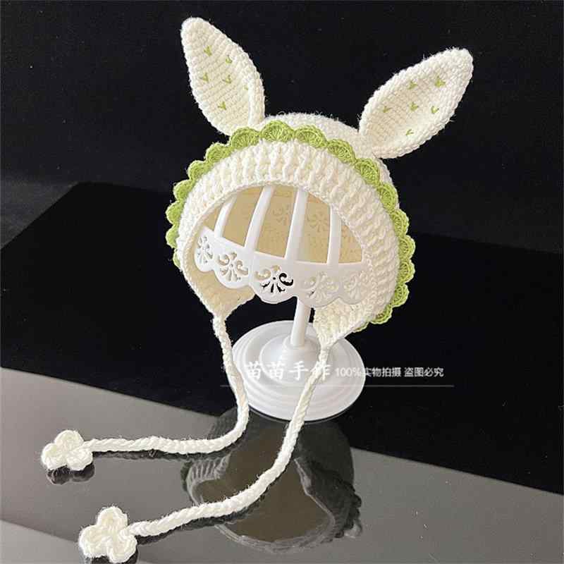 帽子 女の子用 秋冬 かわいい ウサギ耳 耳あて 手編み 毛糸 ベビー キッズ レトロ 暖か 柔らかい 防寒 普段使い