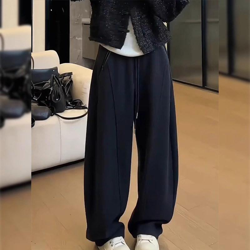 Rakuten - レディース ワイドパンツ 紺色 春 ゆったり 大きめサイズ 小柄対応 スリム効果 ヒップカバー ボトムス カジュアル 普段使い 伸縮性 軽量