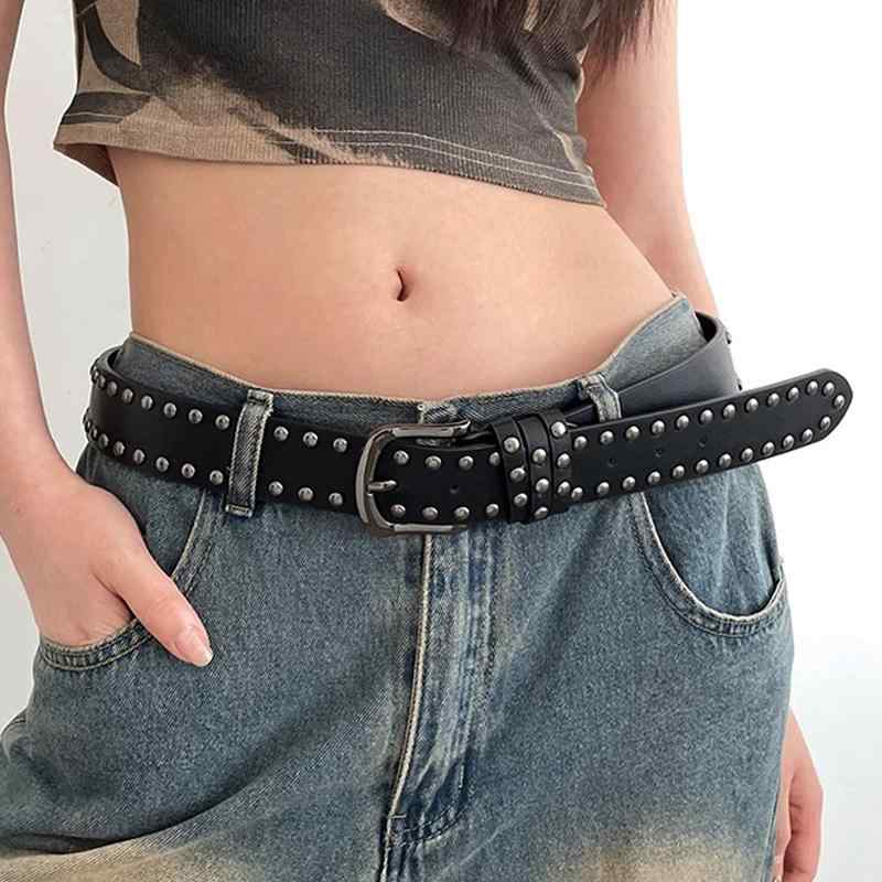 ベルト レディース ブラック ユニーク 装飾 高級感 スタッズ スカート デニムパンツ コーディネート 普段使い 腰回り