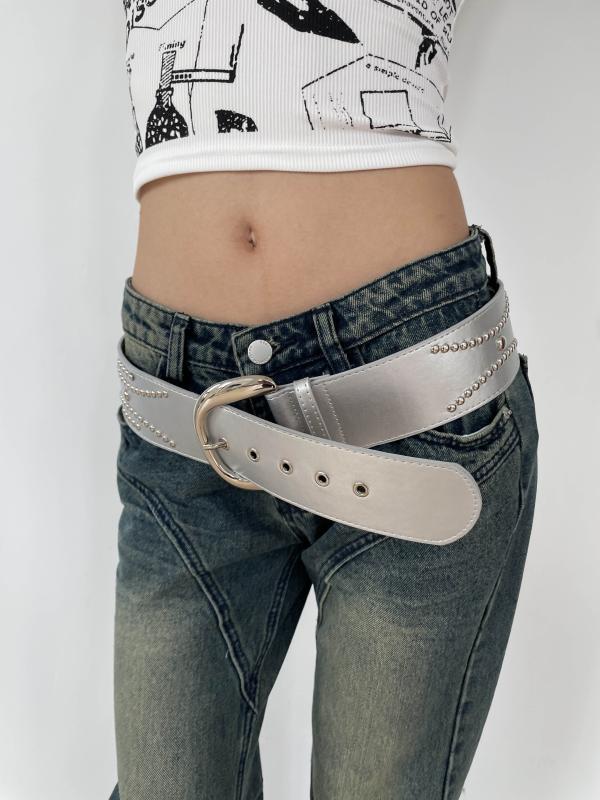 レディース ベルト シルバー ワイド レザー パンク レトロ スタッド ヴィンテージ 個性派 セクシー ファッション アクセサリー ウエスト 装飾 金属 加工 コーディネート アイテム・主な素材: PU（人工革）・スタイル: 万能・対象性別: 女性・種類: ウエストベルト・カラー: シルバー・対象年齢層: ・質感: ソフト・サイズ: 90cm