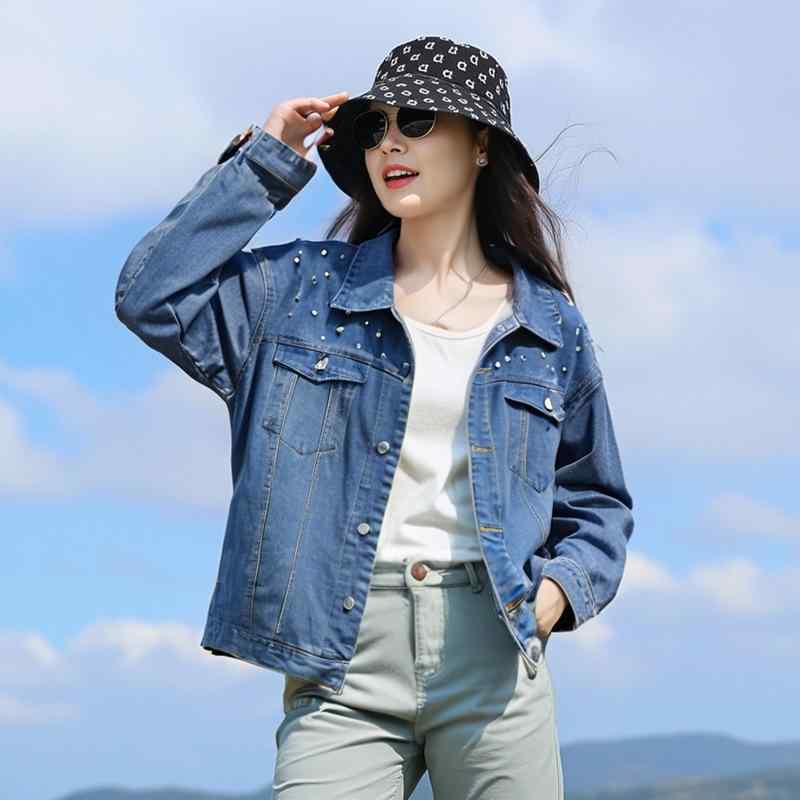 秋冬 女性用 大きいサイズ トップス 150kg対応 ゆったり ルーズフィット デニム ジャケット 牛仔素材 軽量 伸縮性 ブラック グレー ブルー 通勤用 普段使い アウトドア