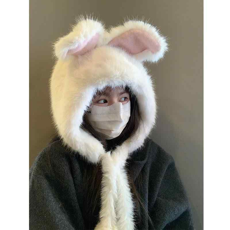 Other - 帽子 レディース うさぎ耳 ファー 冬 暖か 防寒 耳あて 小顔 かわいい 保暖 合成毛皮 耳付き 雷帽風