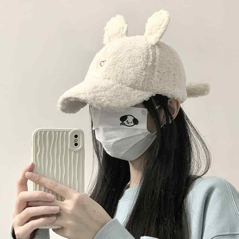 キャップ レディース 秋冬 野球帽 小顔効果 汎用サイズ 暖か かわいい 羊毛 ウサギモチーフ ダックビル 普段使い コーディネートしやすい ふわふわ 保暖素材