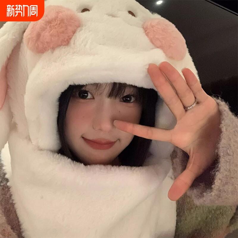 レディース 冬用 ウサギ耳 プラッシュ 帽子 スカーフ 手袋 3点セット 厚手 暖か かわいい フワフワ 保暖 日常使い