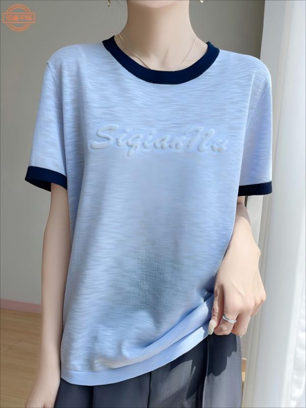 Tシャツ レディース 夏 春夏 丸首 ゆったり インナー トップス ワイドシルエット 大きいサイズ 女性用 竹節麻 ニット 上着 接触冷感 吸湿速乾 軽量 再生繊維 伸縮性 カジュアル 普段使い 通勤用 部屋着 ビッグシルエット Vネック ブラック ピ