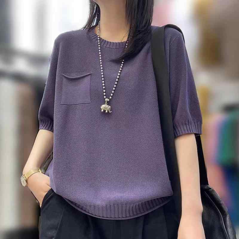 Tシャツ メンズ 春夏 大きいサイズ ラウンドネック セットインスリーブ ニットトップス ゆったりシルエット 日常使い 薄手 綿混紡 中年男性向け 吸湿速乾 軽量 グレー系 ネイビー