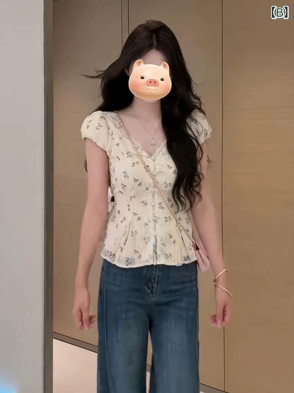 ブラウス 女性用 春夏 接触冷感 レース 短袖 シャツ トップス 切り替え ハイウエスト ビッグシルエット 綿 再生繊維 軽量 伸縮性 吸湿速乾 ファッション 収腰 かわいい 気質 普段使い 通勤用 部屋着 ピンク系 ブラック アイボリー ヒョウ柄