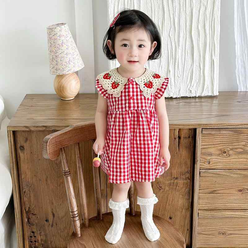 ワンピース キッズ 女の子 イチゴ柄 チェック柄 韓国子供服 かわいい おしゃれ 普...
