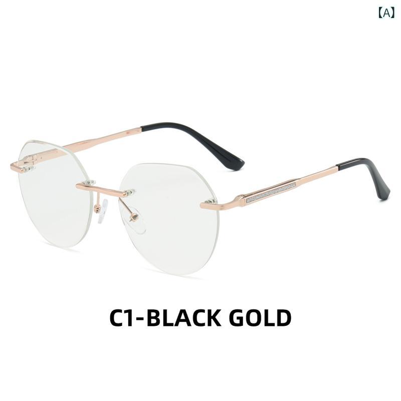 OAKLEY - メンズ メガネ フレーム 無枠 切れ味 デザイン 軽量 金属 素材 ファッション 防ブルーライト 近視対応 汎用 レンズ 対応 ブラック シルバー グレー ビジネス 通勤 普段使い 調整可能 鼻パッド テンプル 伸縮性 快適 フィット 形状 丸型 角型
