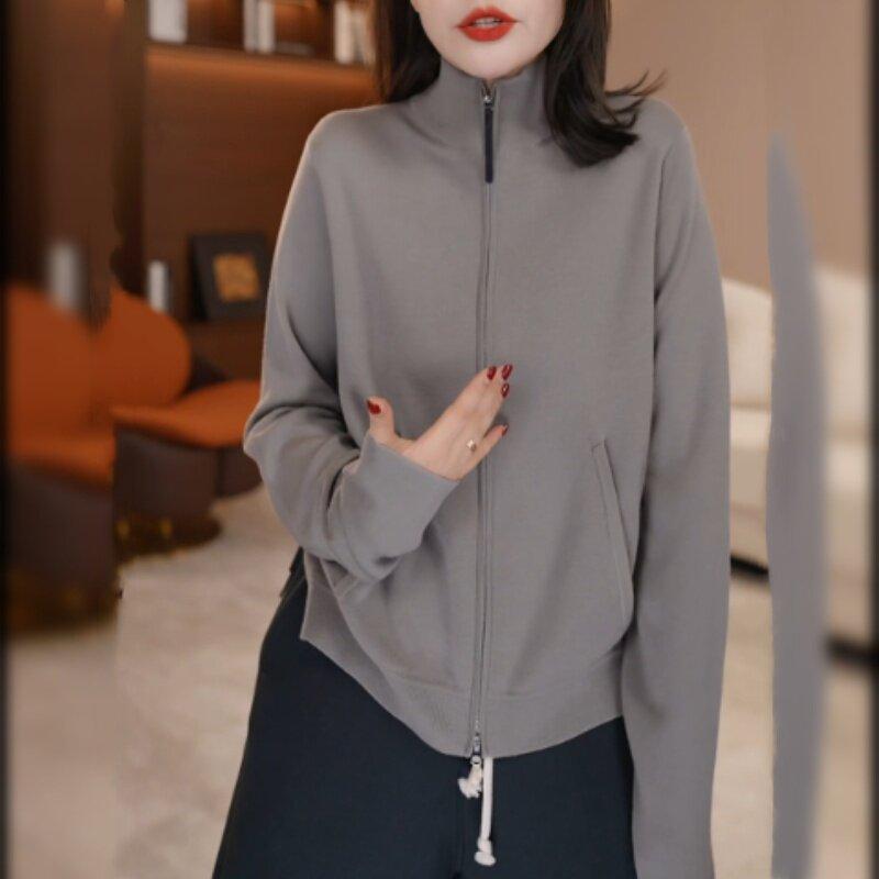Wear - レディース スウェット カーディガン ダブルジッパー 立襟 ゆったり ビッグシルエット 長袖 カジュアル トップス フィット