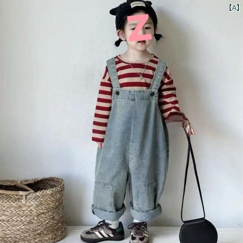 女の子 キッズ 復古 牛仔 背広ズボン セット かわいい ゆったり ワンピース オーバ...