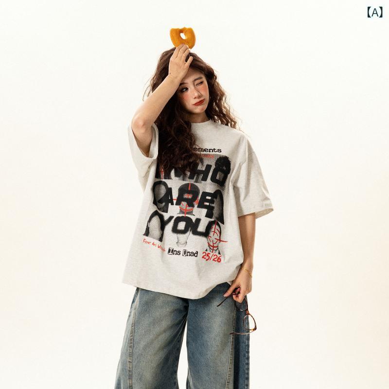 レディース Tシャツ 夏用 ゆったり レトロ アメリカンスタイル 人物プリント ショ...