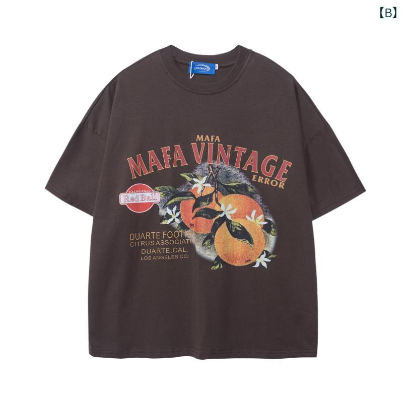 レディース 夏用 半袖Tシャツ レトロ フルーツ柄 プリント ゆったり トップス カジュアル スタイル コーディネート 普段使い かわいい コットン 素材 軽量 吸湿速乾