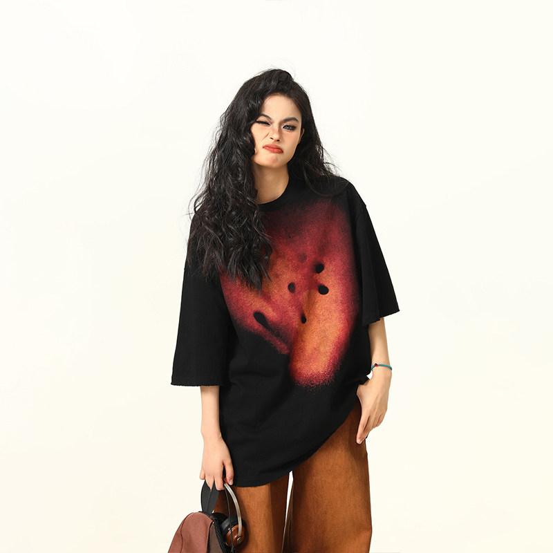 Tシャツ 半袖 メンズ レディース ゆったり 花火柄 レトロ アメリカンスタイル ユニセックス カップル トップス コットン素材 普段使い コーディネートしやすい 夏向け 軽量 通勤カジュアル