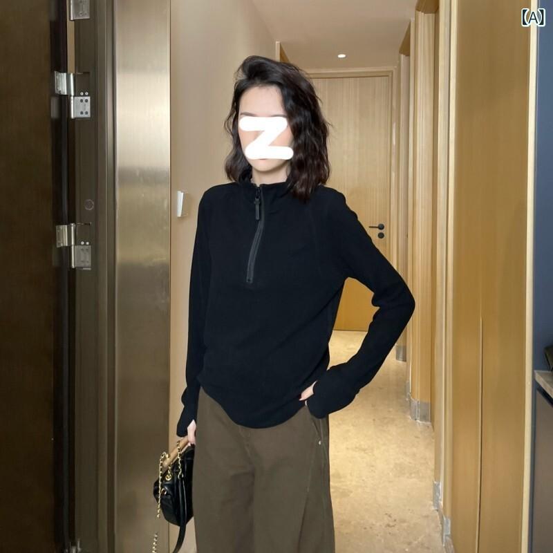 リバーパディのレディース スウェット ハーフジップ スタンドカラー 大きめサイズ カジュアル ゆったりシルエット ぽっちゃり対応 肉カバー スリム見せ ベルベット調素材 柔らかい感触 春物 普段使い トップス｜アングル2