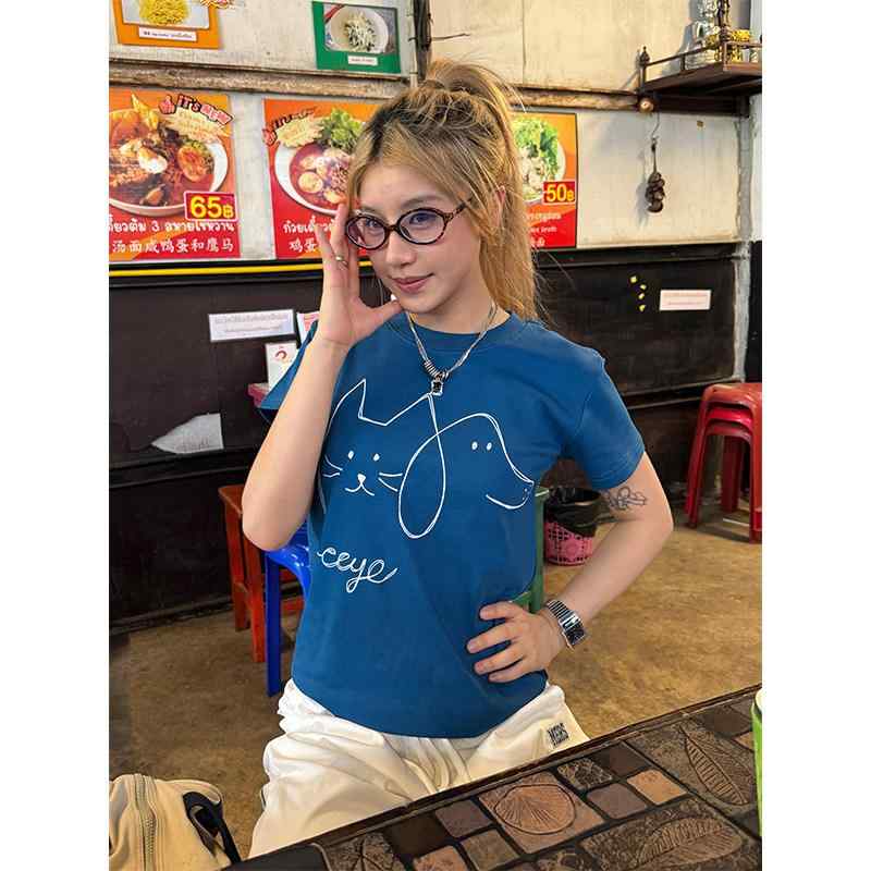 Polo Shirt - レディース 半袖 Tシャツ ラウンドネック アメリカンスタイル ストリート カジュアル 夏用 軽量 通気性 コットン 普段使い トップス