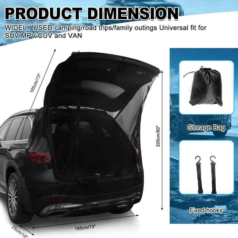車用網戸 アウトドア用品 自動車用バックドア蚊帳 虫除けネット 後部座席用防虫メッシュ 換気用網 遮光 遮熱 車中泊用品 キャンプ 登山 釣り 遠征 車内泊 車載 遮熱 通気性 網戸 虫よけ 蚊帳 換気 車リアゲート用 ネット 装着簡単 折りたたみ 持ち
