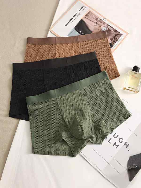 Men'S Underwear - メンズ ボクサーパンツ 接触冷感 無痕 メッシュ 通気性 吸湿速乾 ジャカード スポーツ 夏用 中腰 快適 シンプル 伸縮性