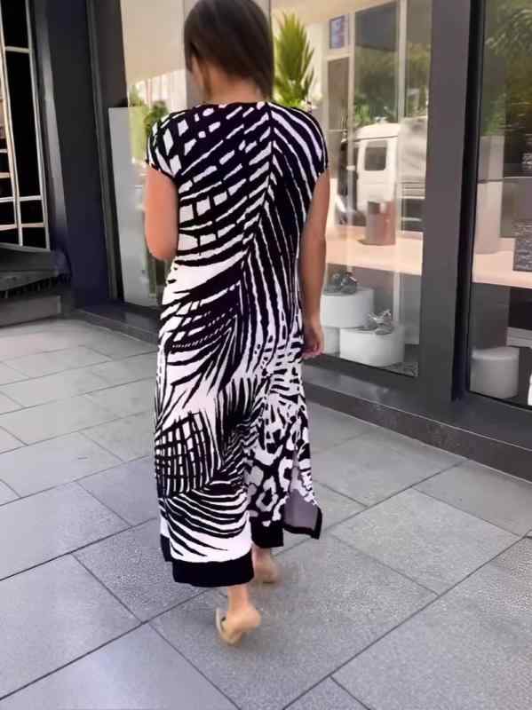 ワンピース 女性用 大きいサイズ Vネック 熱帯パームリーフ 3Dプリント 夏用 接触冷感 軽量 通気性 ビッグシルエット トロピカル柄 フ..