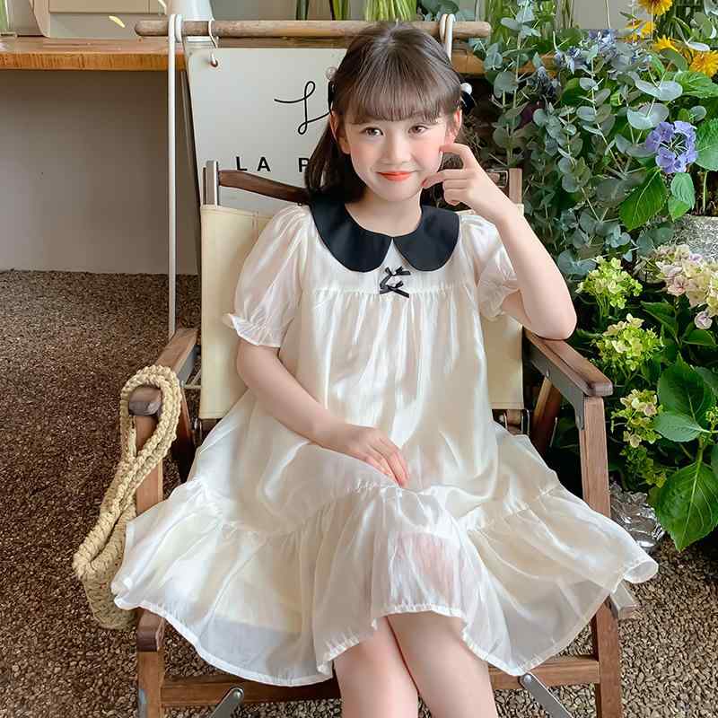 ワンピース キッズ 女の子 子供用 膝丈 ドレス リヨセル素材 天絲 プリンセスドレ...
