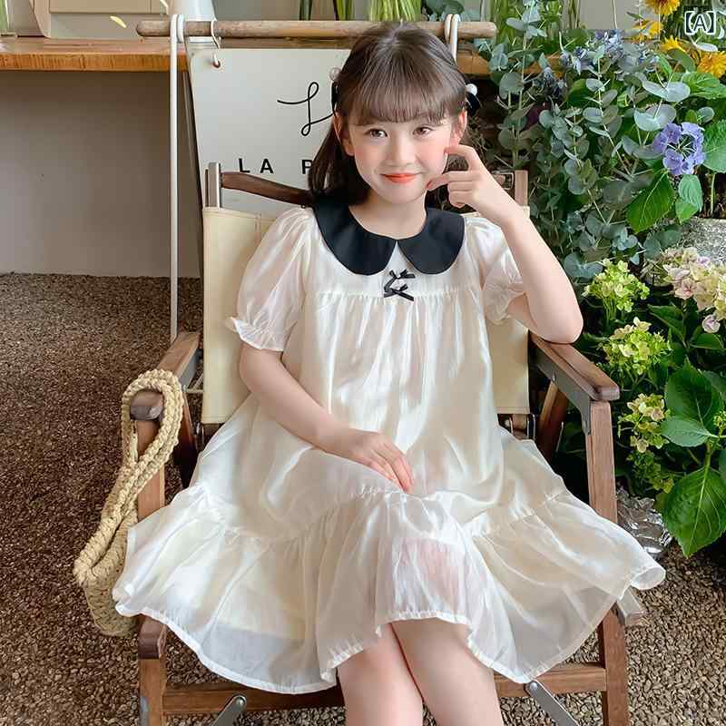 ワンピース キッズ 女の子 子供用 膝丈 ドレス リヨセル素材 天絲 プリンセスドレ...